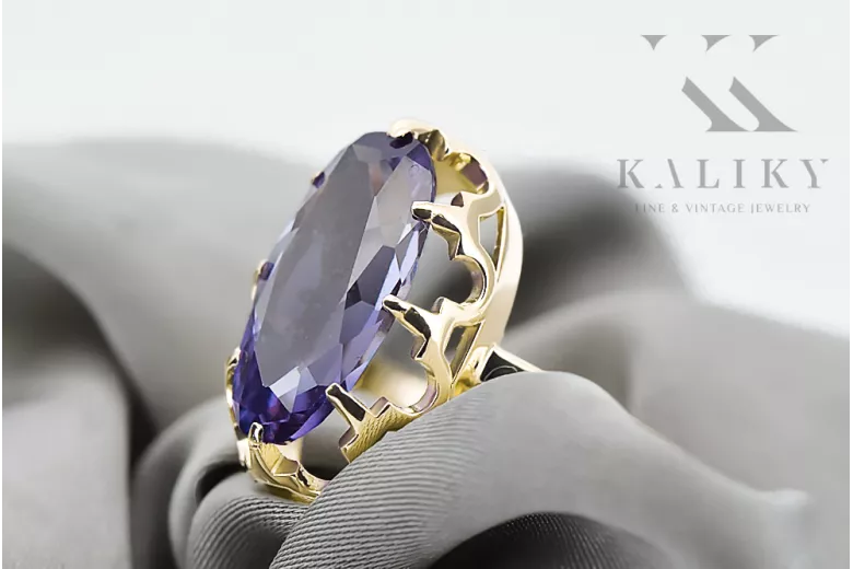 الكساندريت 14 كارت من الذهب الأصفر خاتم فينتاج vrc253y